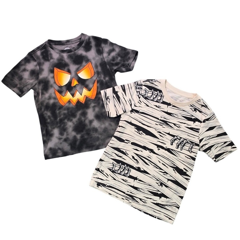 Wonder Nation Halloween Mummy Pumpkin Shirts Boys XS 4-5 2pc Bundle